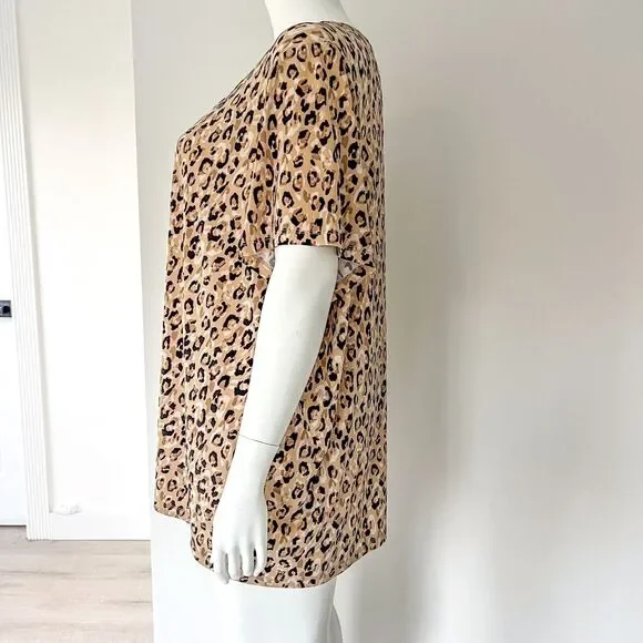 Susan Graver Womens Plus 5X Leopard Print Liquid Knit Tunic Top Square Neck - Picture 4 of 7